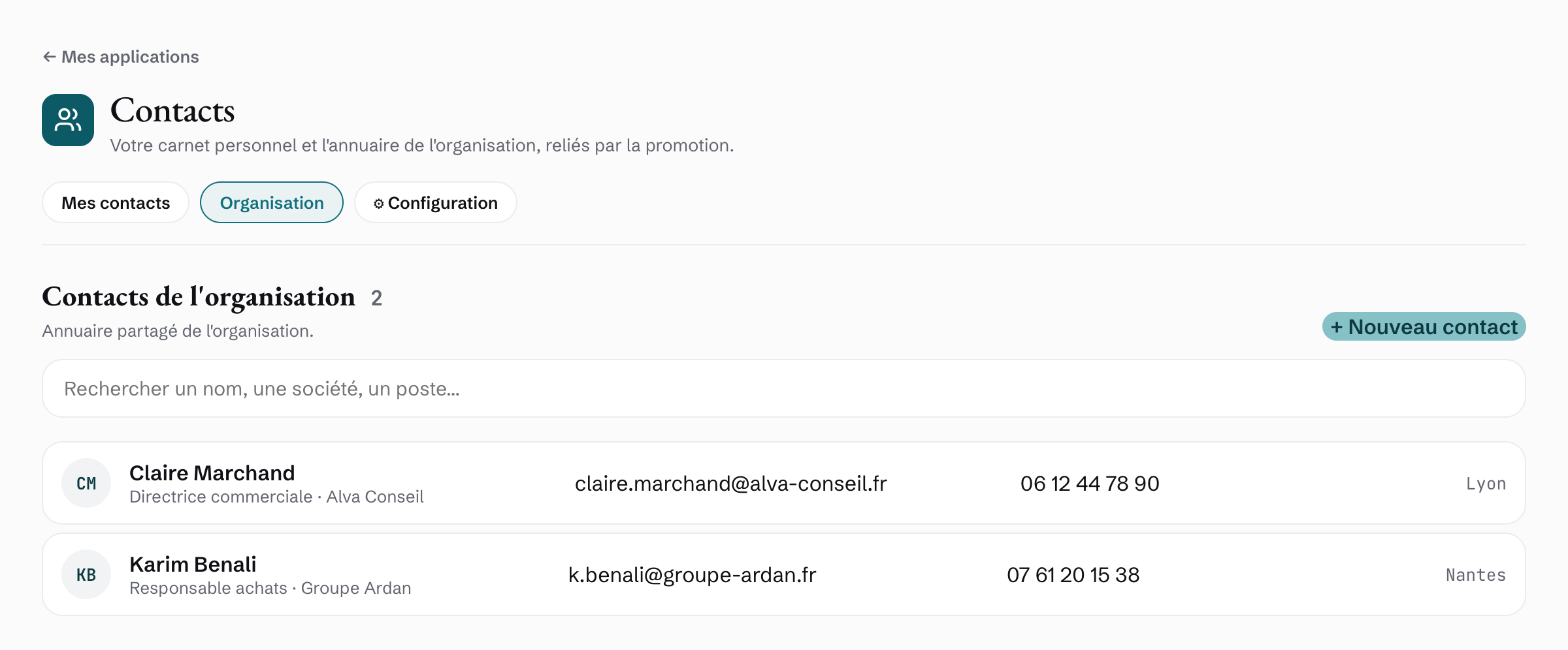 L’application Contacts : l’annuaire partagé de l’organisation