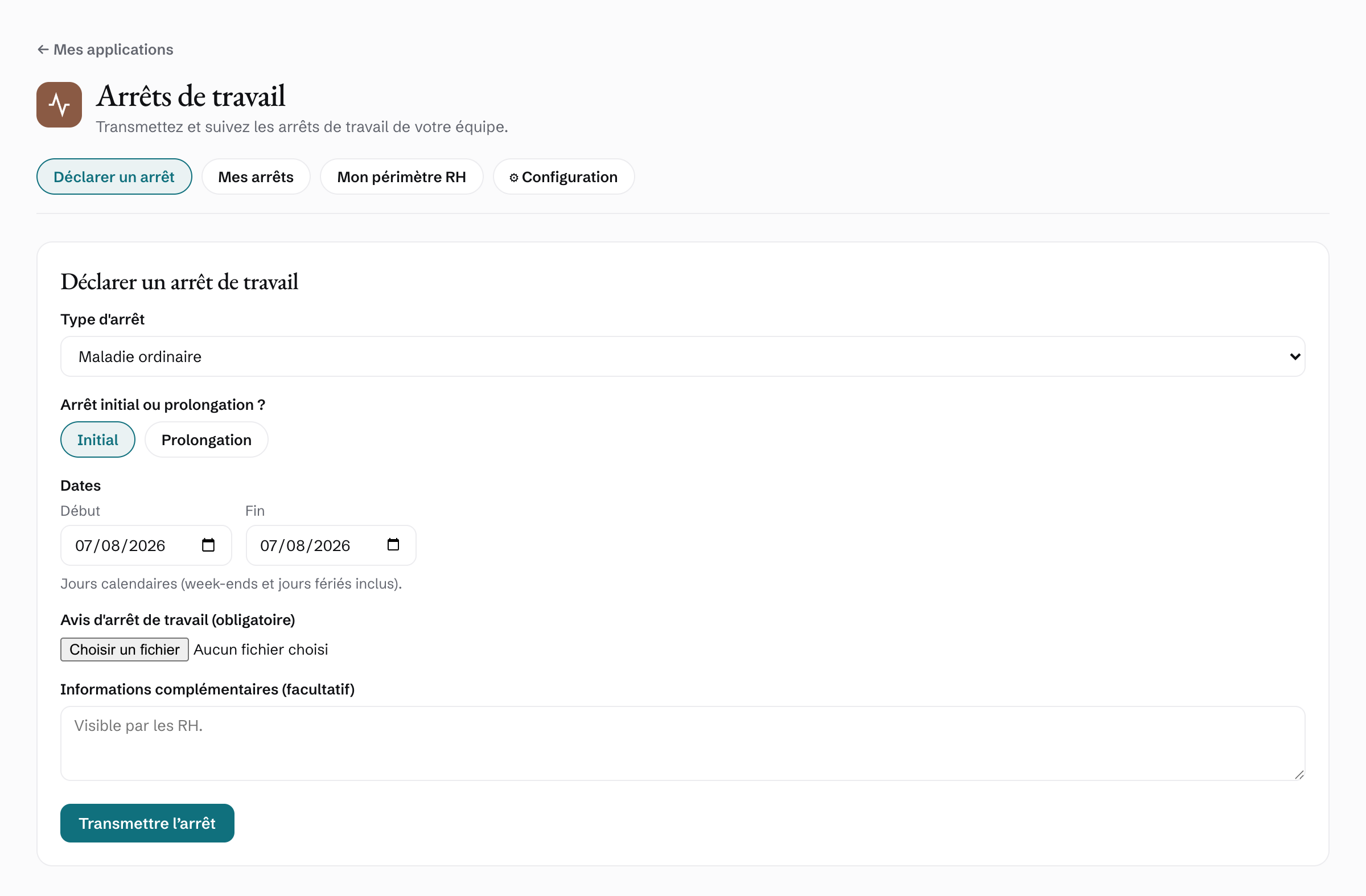 L’application Arrêts de travail : déclaration d’un arrêt avec son avis en pièce jointe