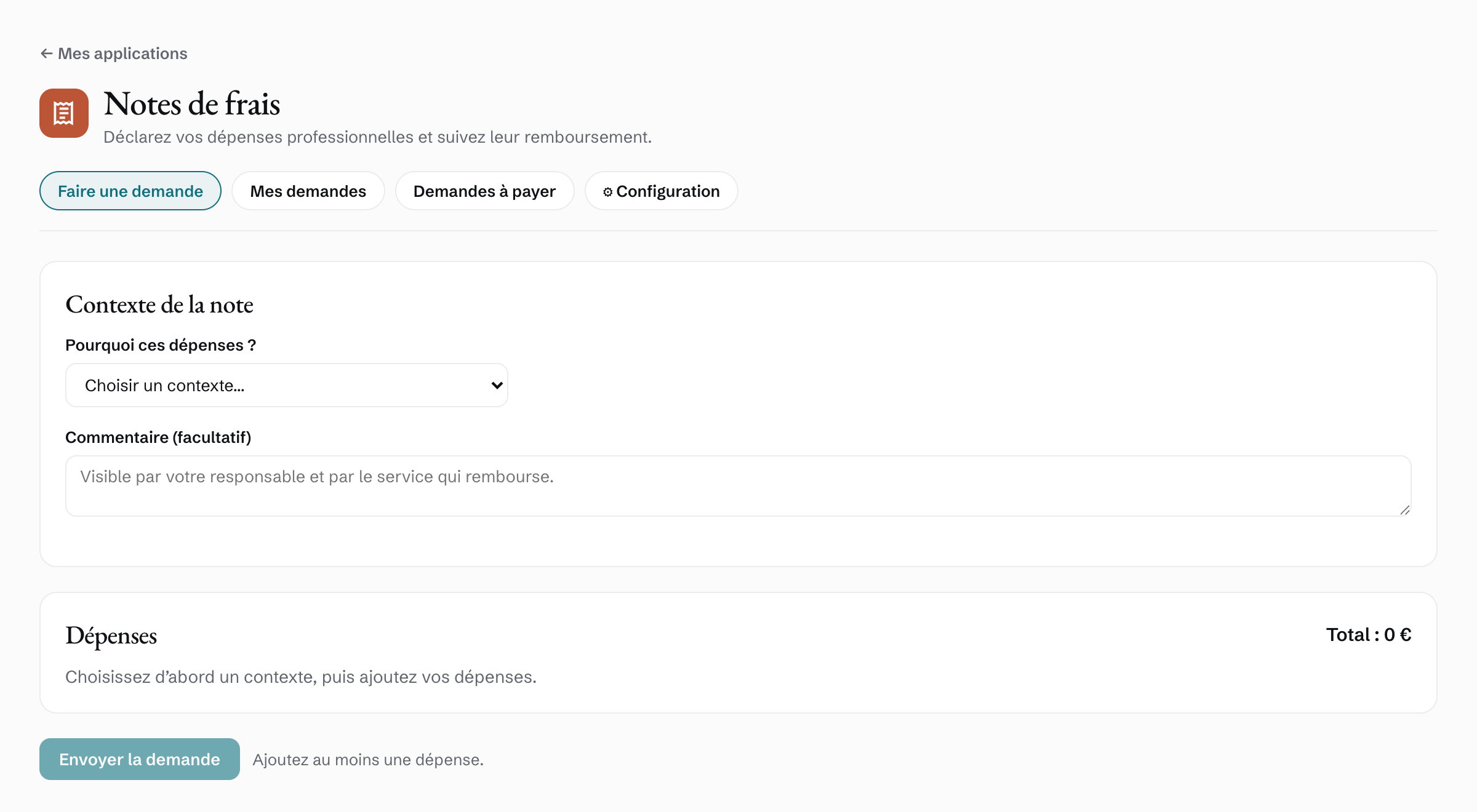 L’application Notes de frais : création d’une note avec son contexte et ses dépenses